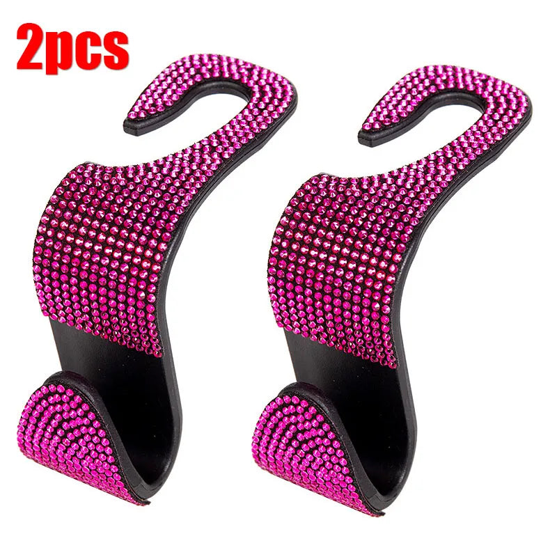 2Pcs Bling Diamond Car Seat Back Hook Hanger